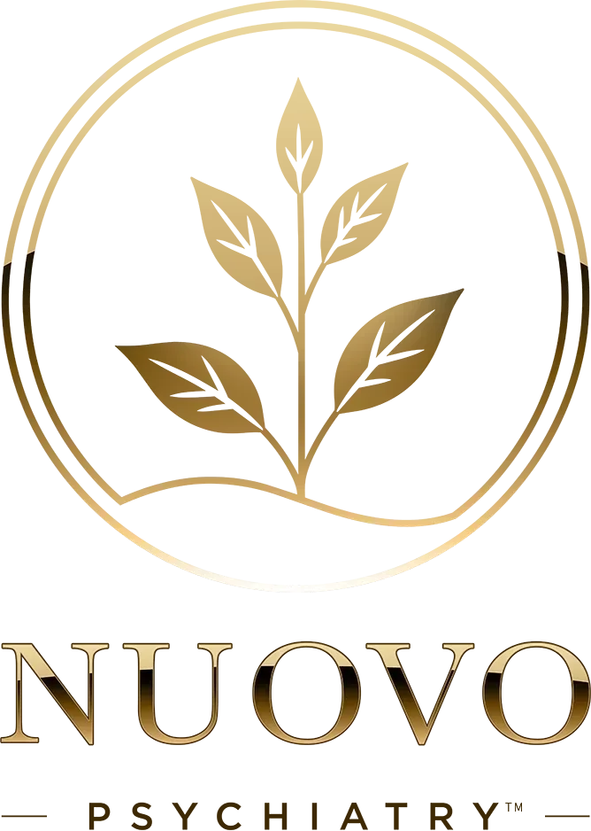 Gold-colored logo with a stylized globe, a leaf in the center, and the word 'NUOVO' written below.