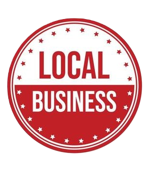 Red and white circular sign with stars around the border, reading "Local Business" in the center.