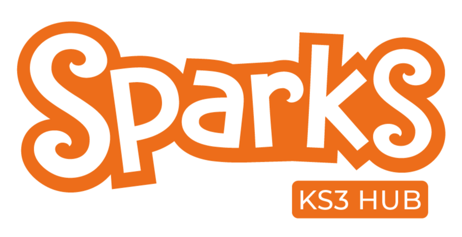 Colorful logo for Sparks KS3 Hub with the word Sparks in large, playful orange and white letters and KS3 Hub in smaller orange letters.
