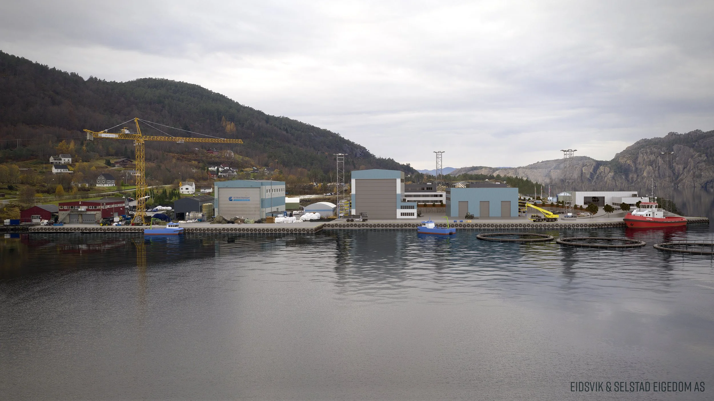 Industriområde Børnes 2 kaier og bygninger sett fra Uskedalen.jpg