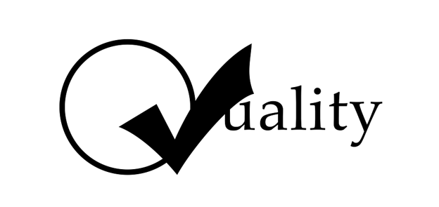 Graphic design with a large check mark integrated into the letter 'Q' followed by the word 'uality' to form the word 'Quality'.