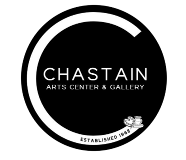 Logo of Chastain Arts Center & Gallery, established in 1968, in black and white with a circular design.