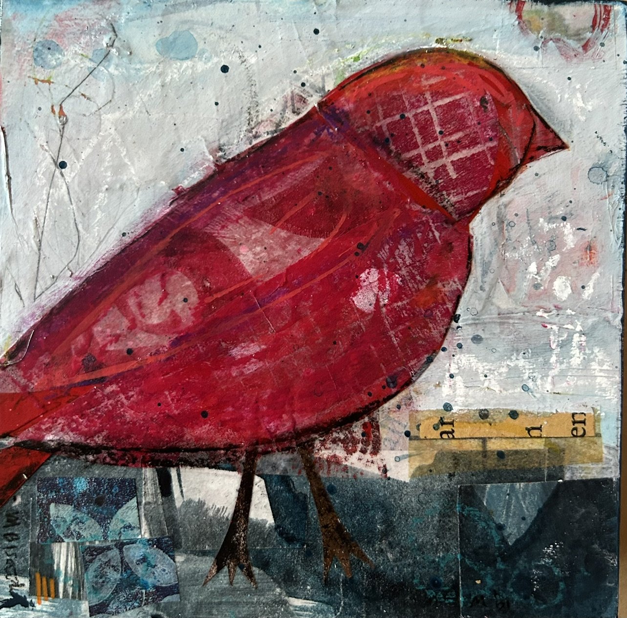"Little Red Bird" (6" x 6")