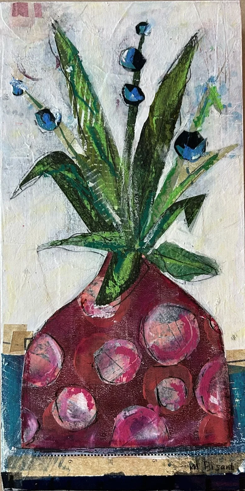 "Blue Berries in Polka Dotted Vase" (12" x 6")