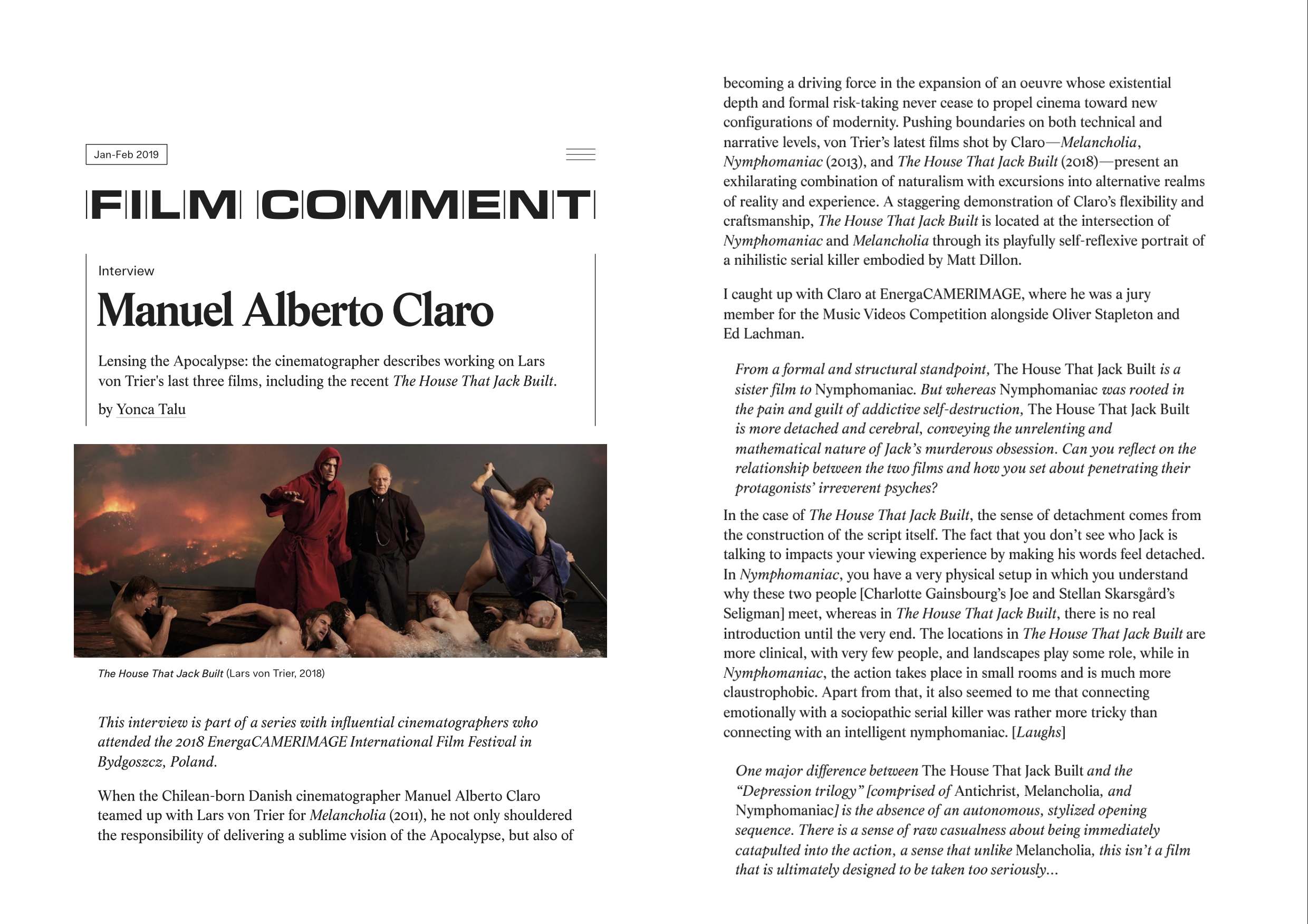 Film Comment: Interview with Manuel Alberto Claro (Online) — click on the image to read