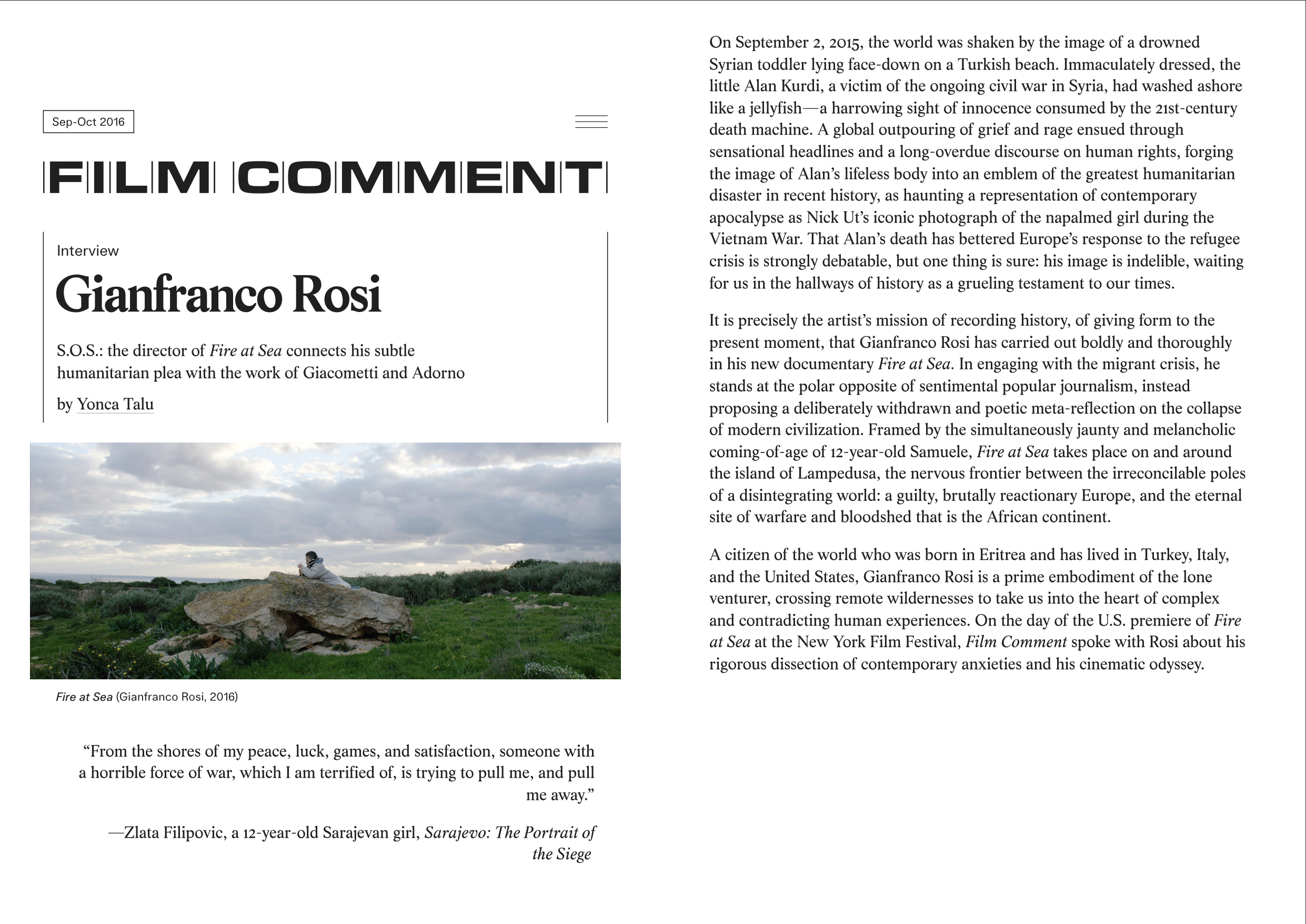 Film Comment: Interview with Gianfranco Rosi (Online) — click on the image to read