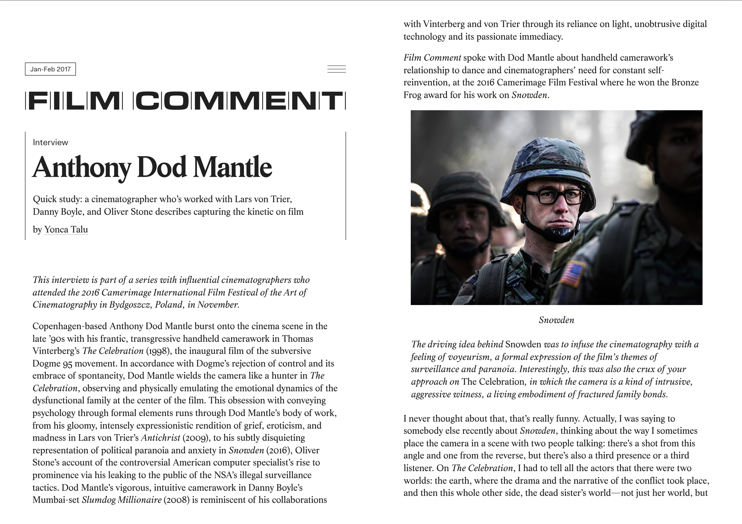 Film Comment: Interview with Anthony Dod Mantle (Online) — click on the image to read
