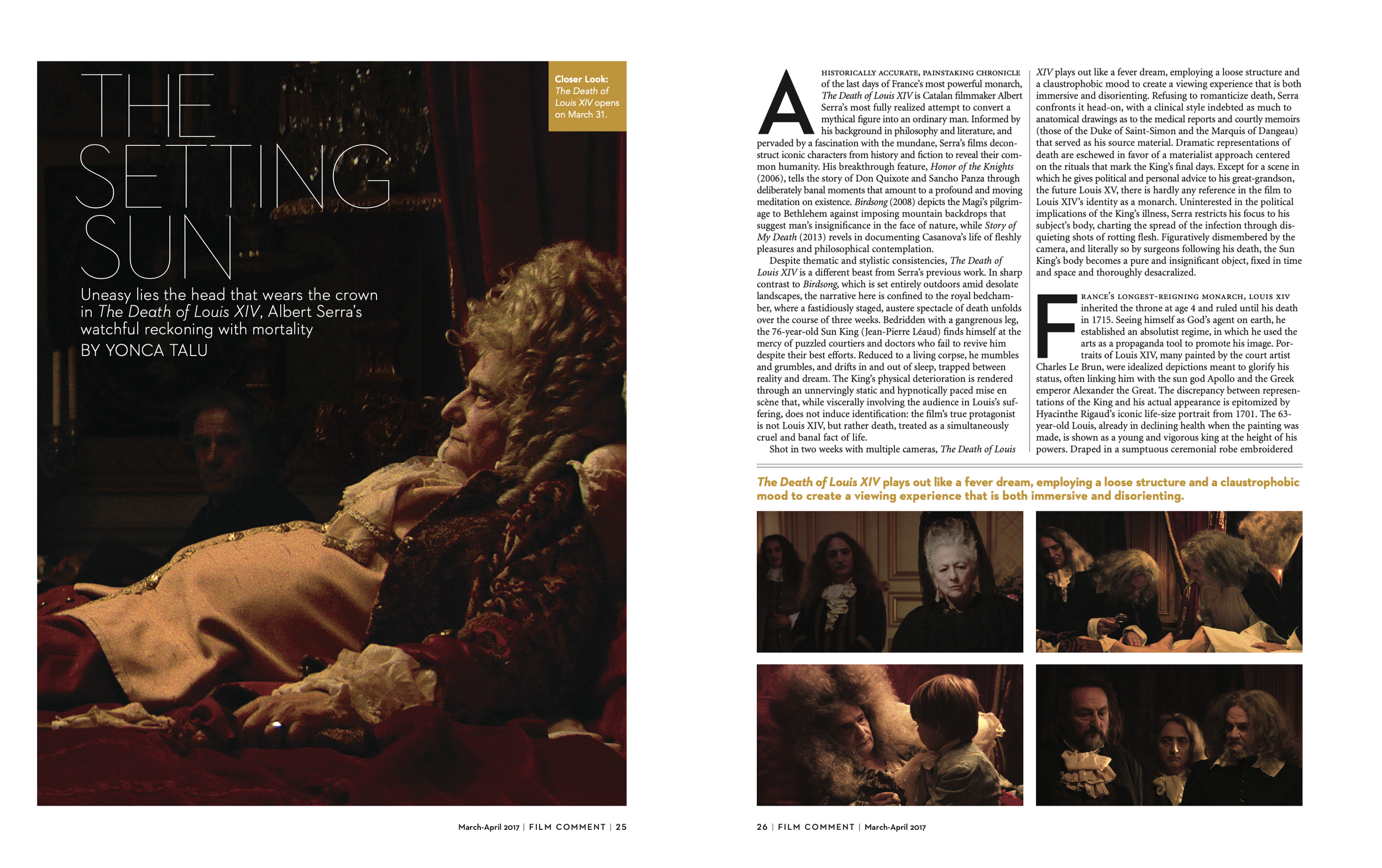 Film Comment: Cover story on The Death of Louis XIV (Print) — click on the image to read