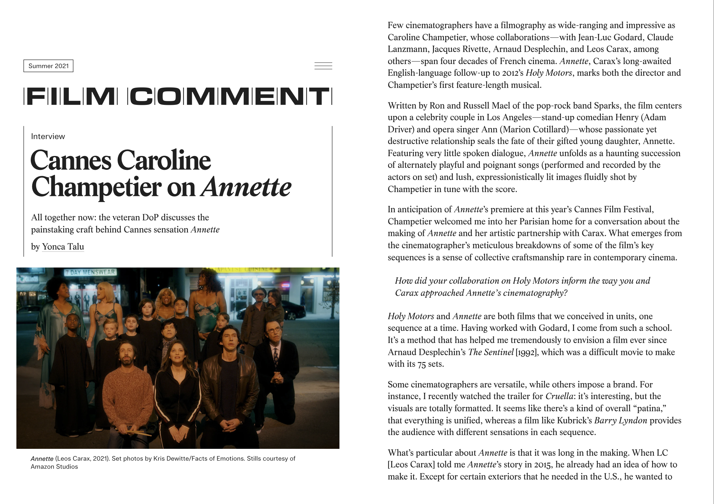 Film Comment: Interview with Caroline Champetier (Online) — click on the image to read