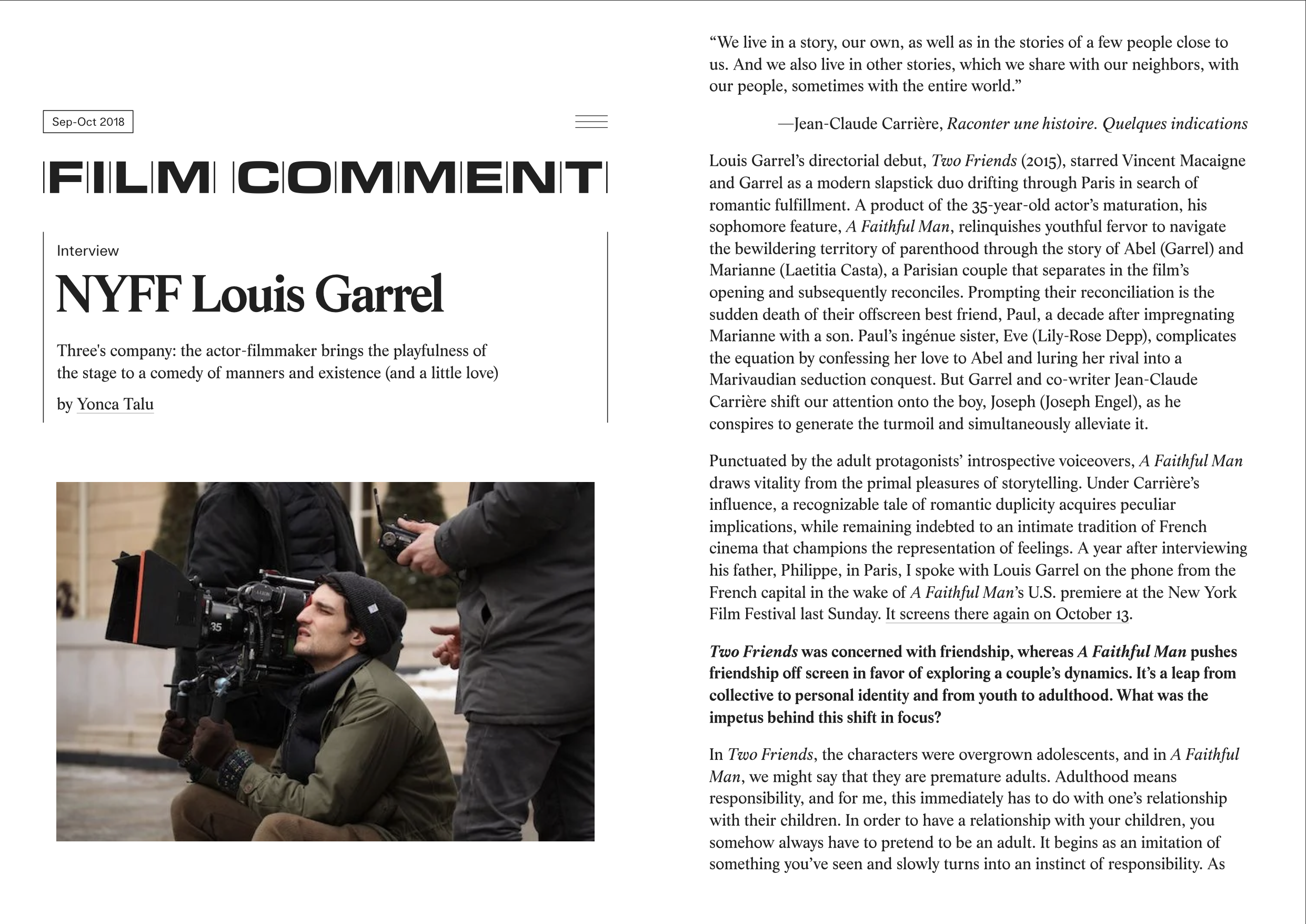 Film Comment: Interview with Louis Garrel (Online) — click on the image to read
