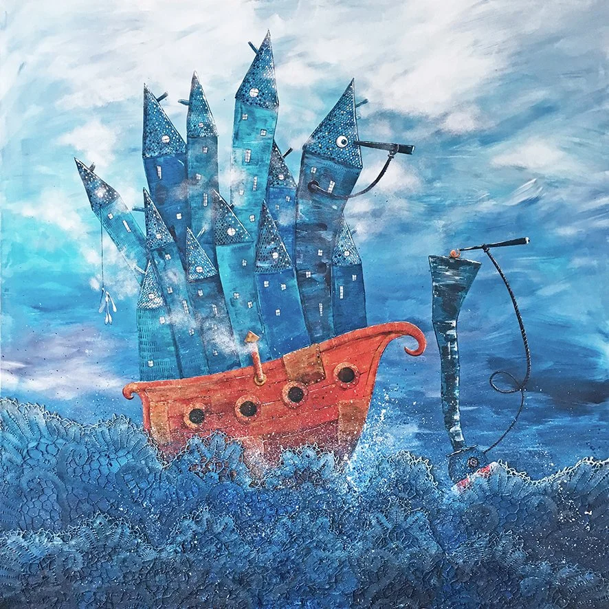 Cloudfactory en route
Mixed media on canvas
120 x 120 cm