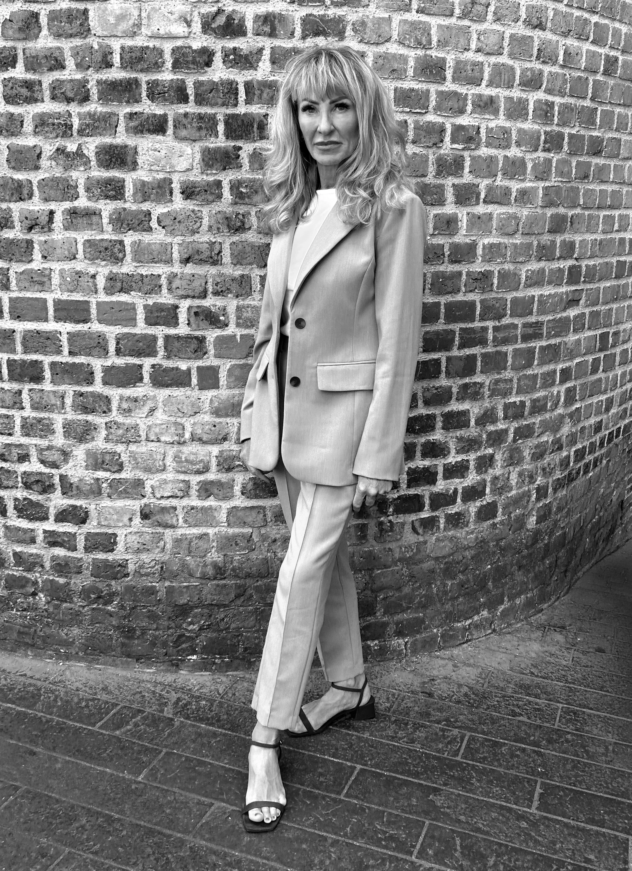 Black and white photograph of Mandy Tonge, founder of MJT HR Consultancy