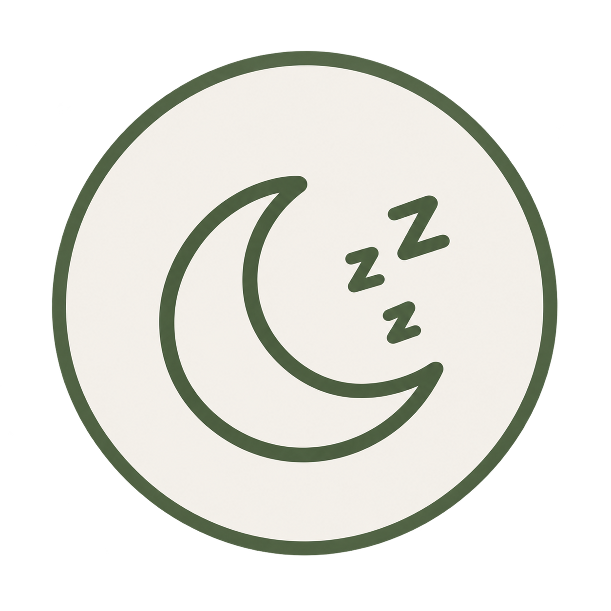 Crescent moon and sleeping symbol representing restorative rest with overnight doula and newborn care support.