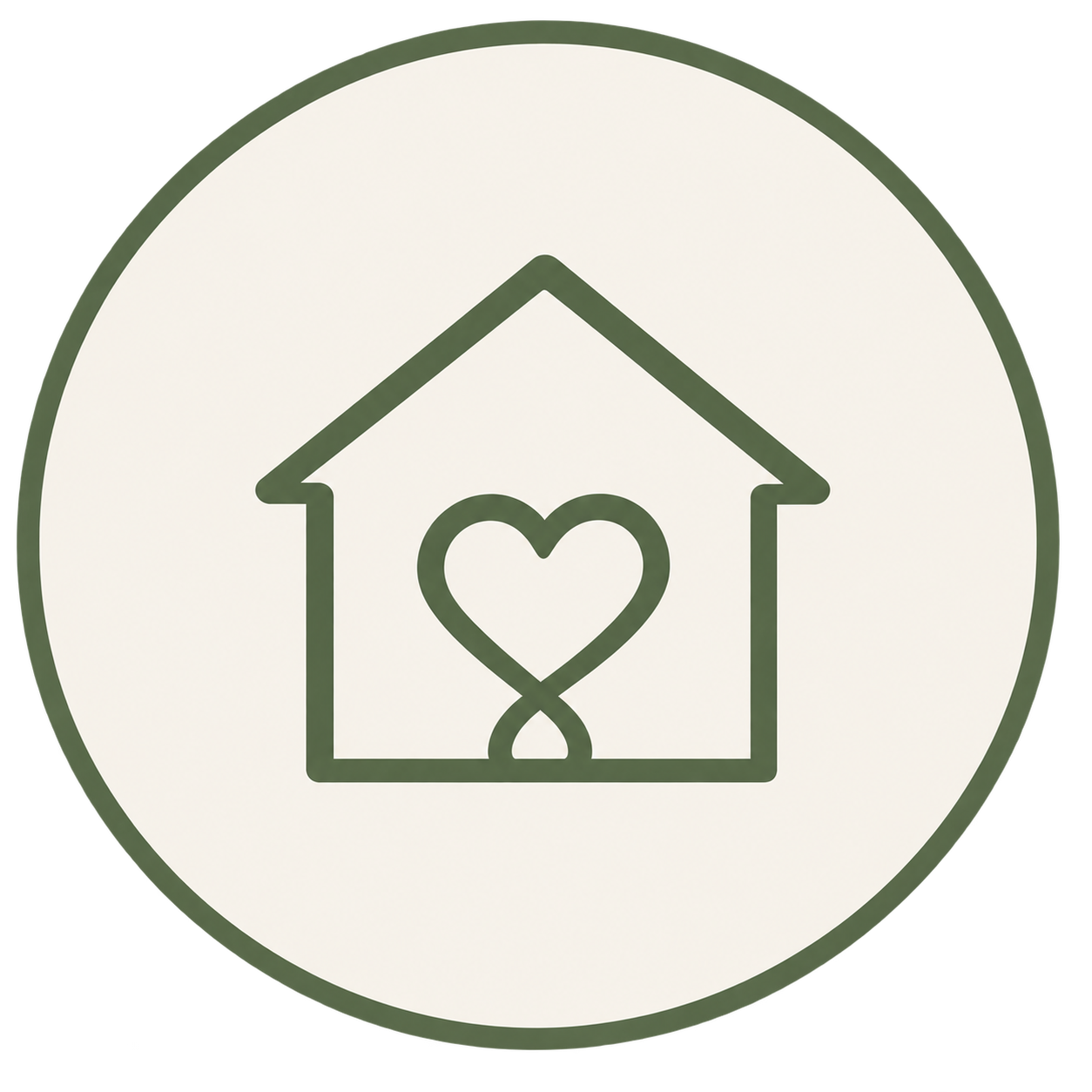 House with heart icon representing the First Day Home postpartum doula package, offering in-home newborn care, feeding support and recovery assistance.