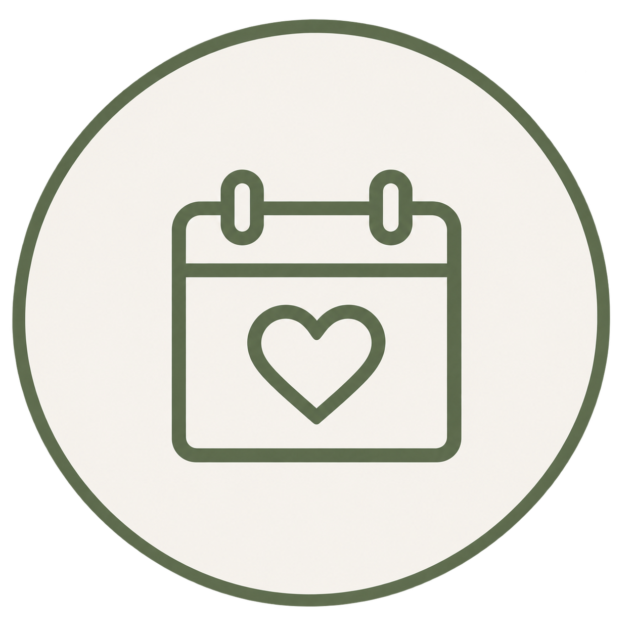 Calendar with heart icon representing flexible postpartum doula packages and daytime in-home newborn care.