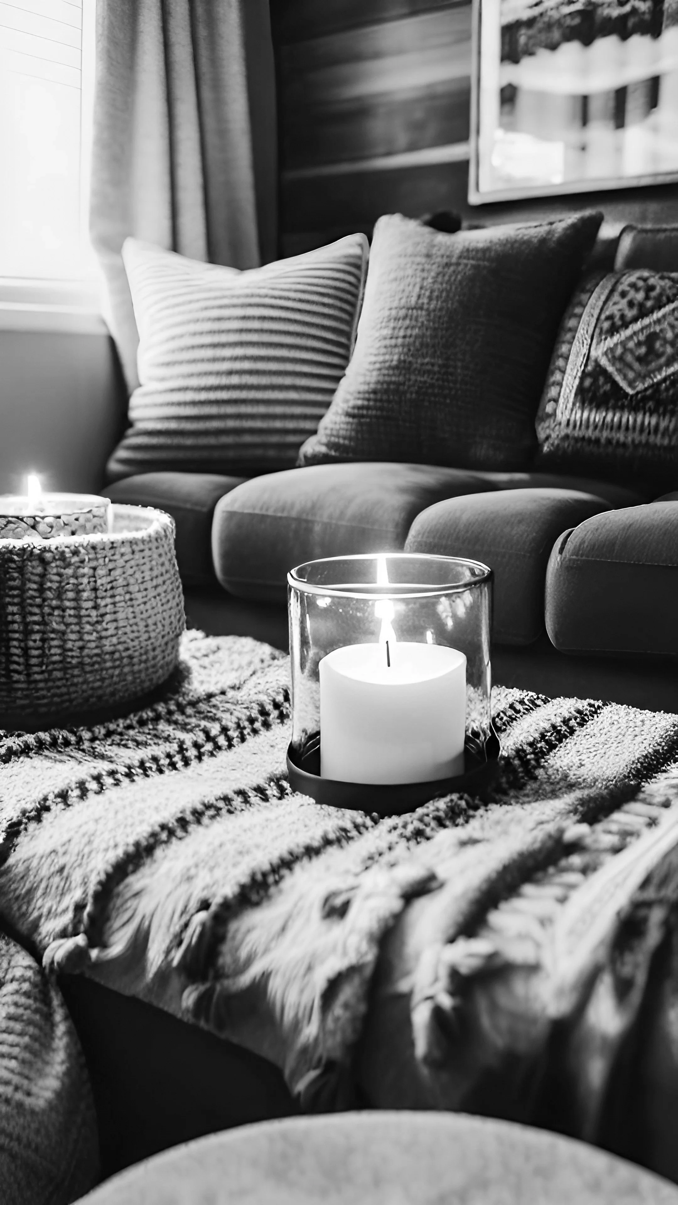 Candle in a peaceful home setting representing comfort and compassionate support