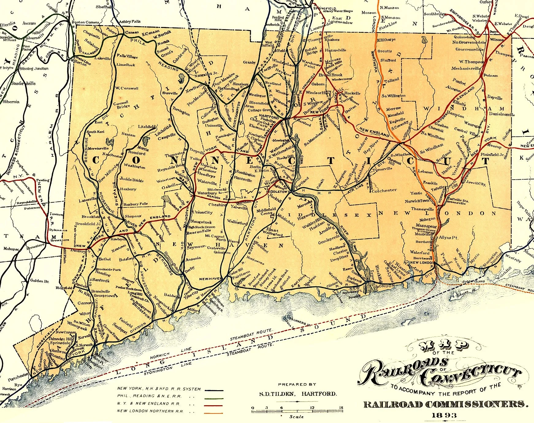 map of ct rail lines from 1893