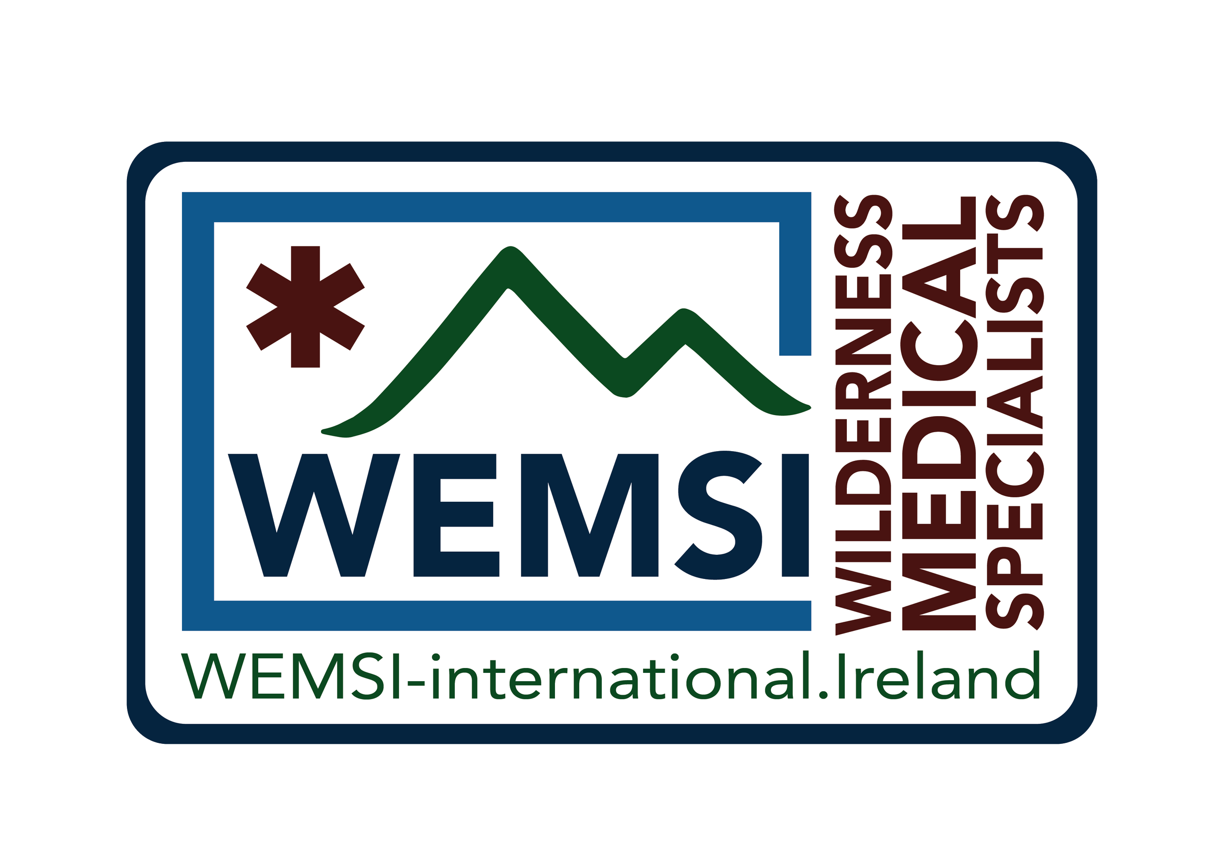 Logo for WEMSI-International Ireland featuring a mountain, a red asterisk, and text in blue, brown, and green.