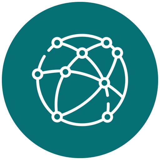Connected globe icon representing global vision