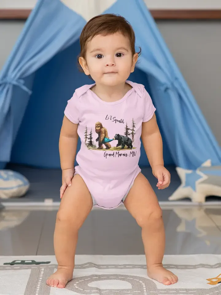 Li'l Squatch & Bear One Piece Bodysuit Onesie For Babies 12 month