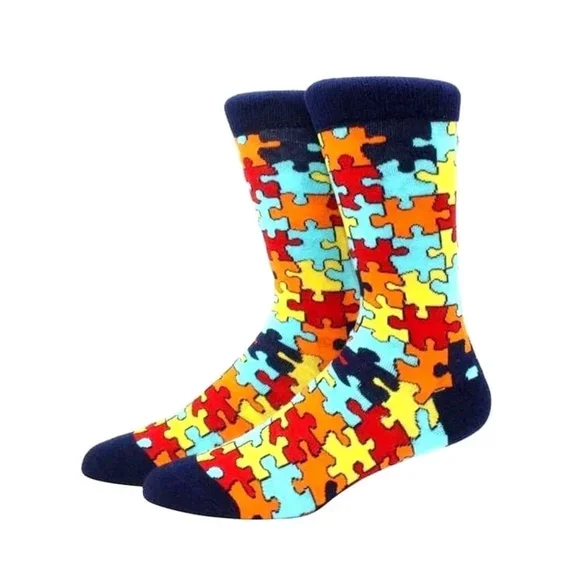 Puzzle Pieces Jigsaw Colorful Pattern Socks from the Sock PandaB-20
