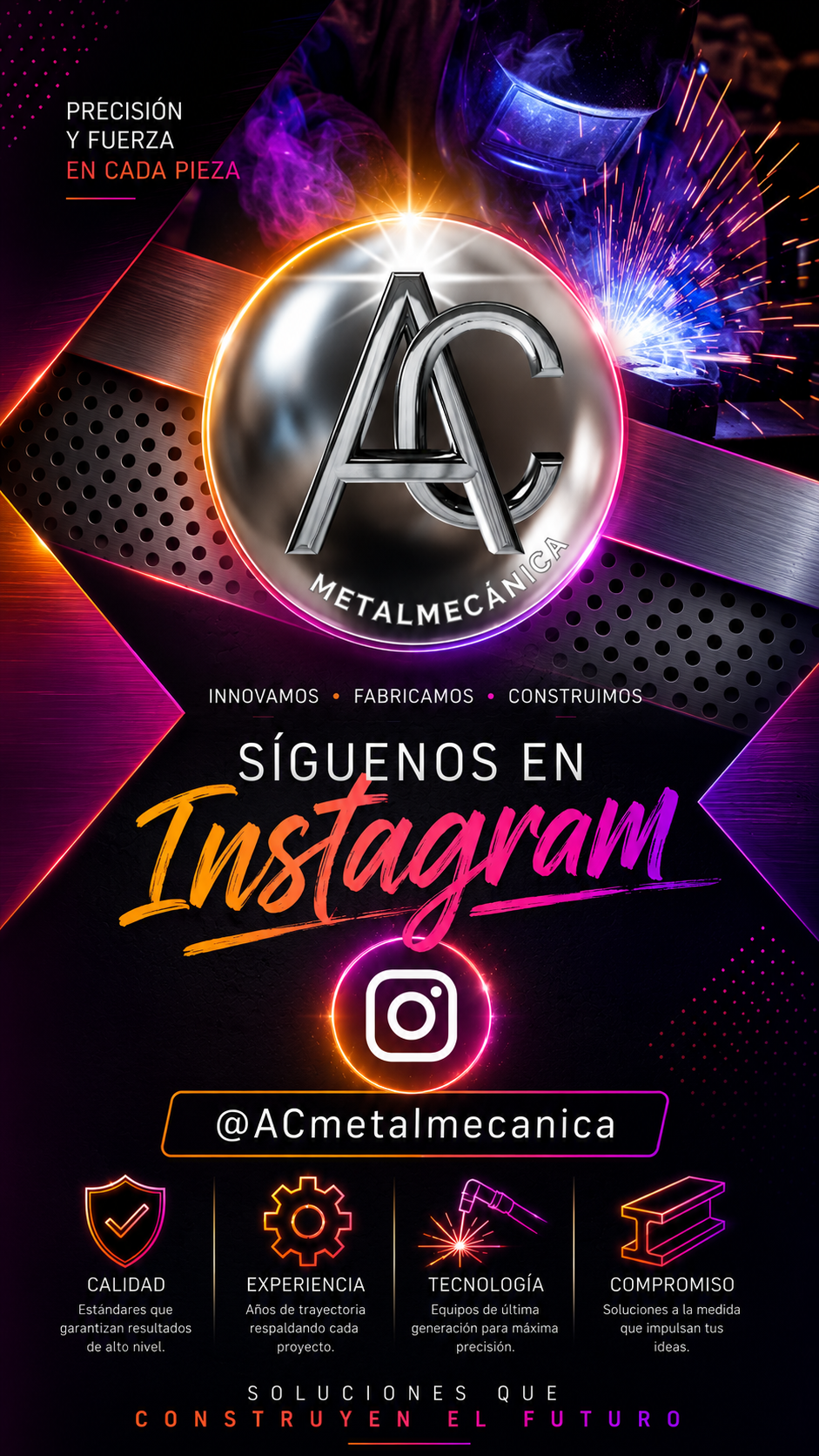 Conoce el lado visual de AC Metalmecánica. Explora proyectos destacados, procesos de fabricación, estructuras metálicas, soldadura especializada y el trabajo que realizamos para convertir ideas en soluciones industriales de alto nivel.