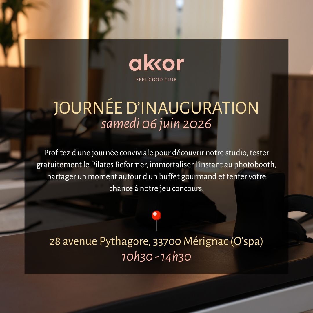 🔥 R&eacute;former gratuit 🔥

Ce samedi 06 juin 2026, Akkor Pilates ouvre officiellement ! L&rsquo;occasion de tous se retrouver autour de s&eacute;ances de pilates gratuites, d&rsquo;un cocktail et de plusieurs animations (photobooth, jeu concours 