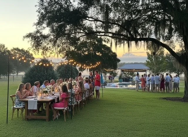 Friends and family making memories at an outdoor celebration at Five Oaks farm event venue in Alachua, Florida