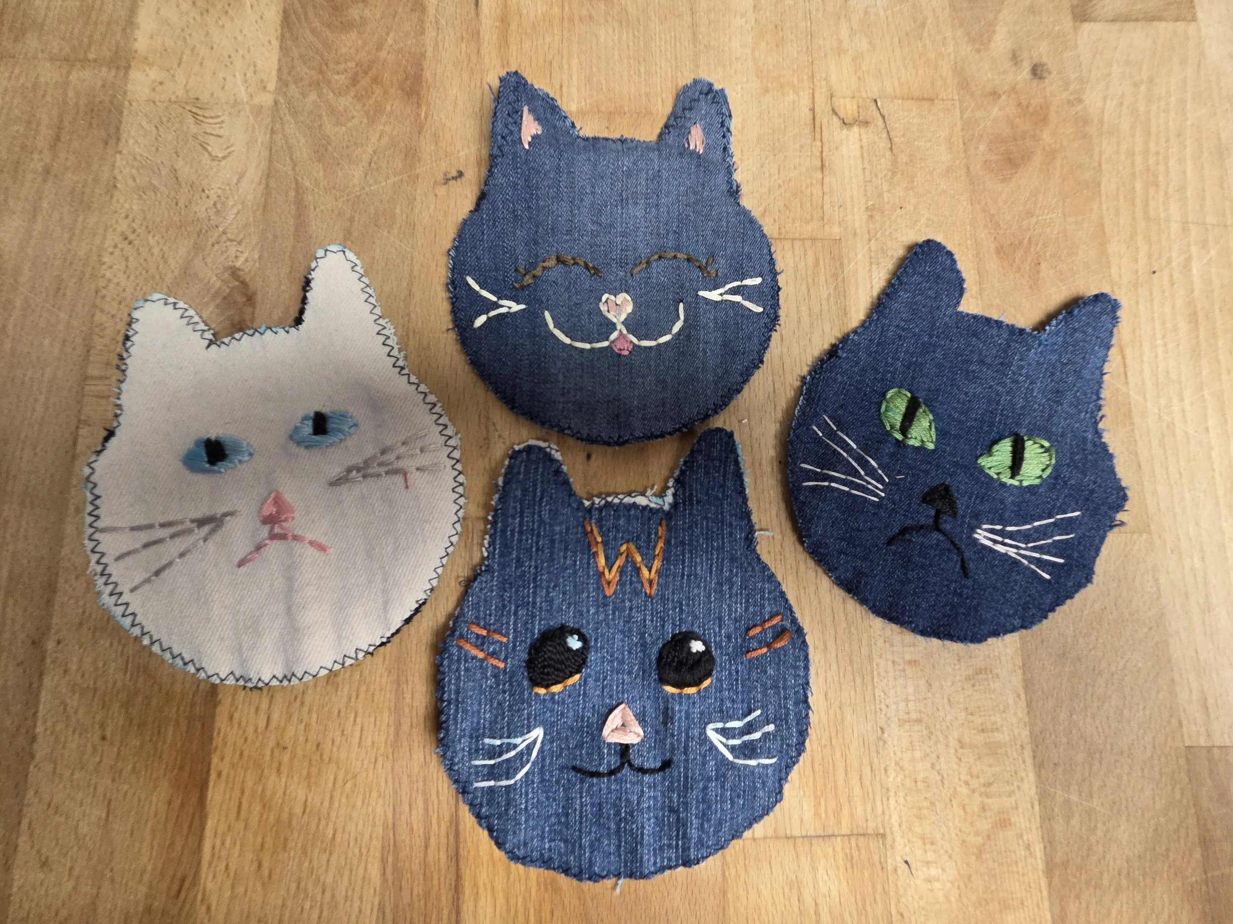 Denim Cat Coasters Set of 4