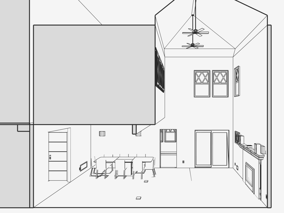 Existing Villa US section showing the height and proportions of the living and dining spaces