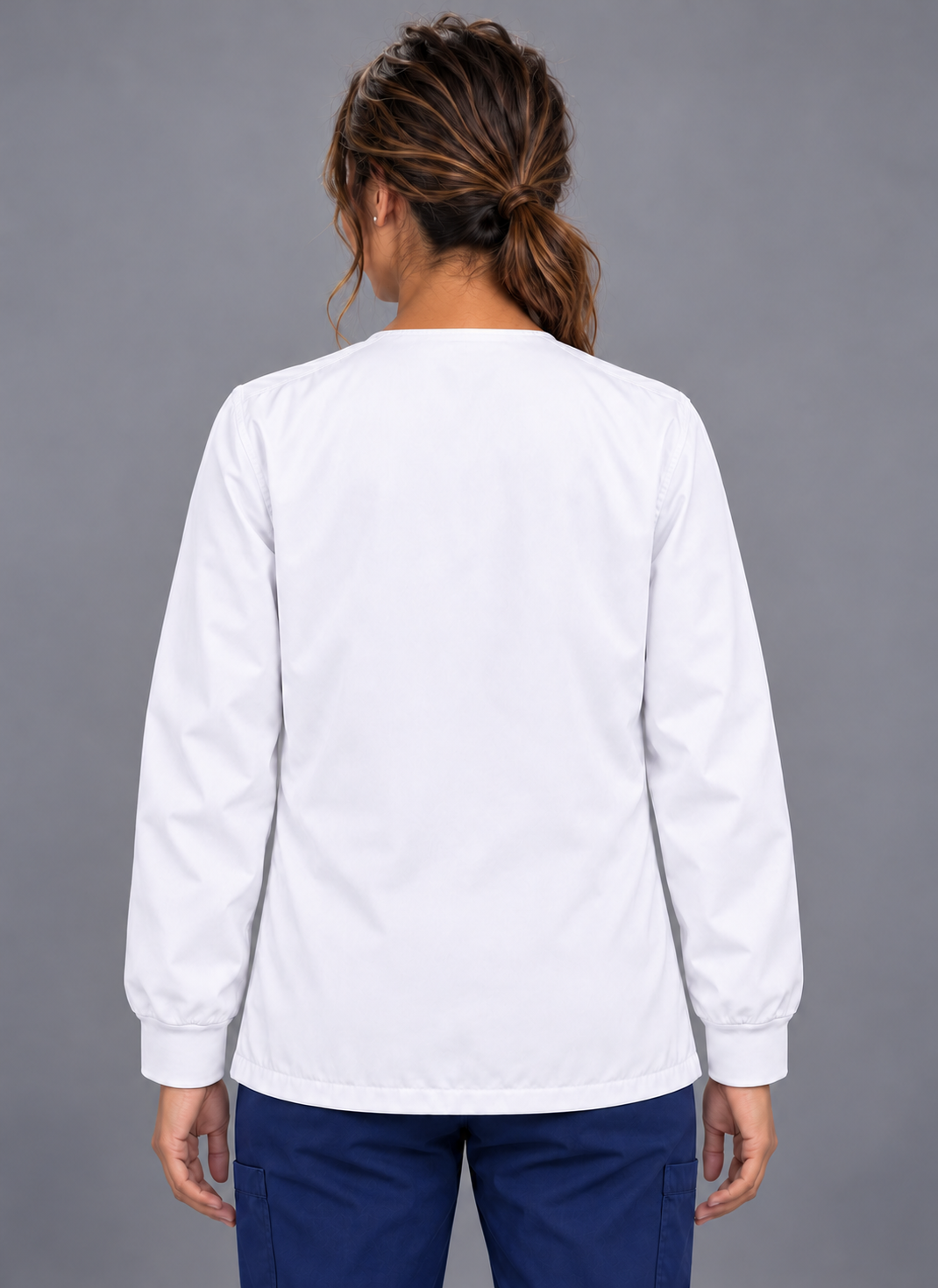 Collarless white scrub jacket.png