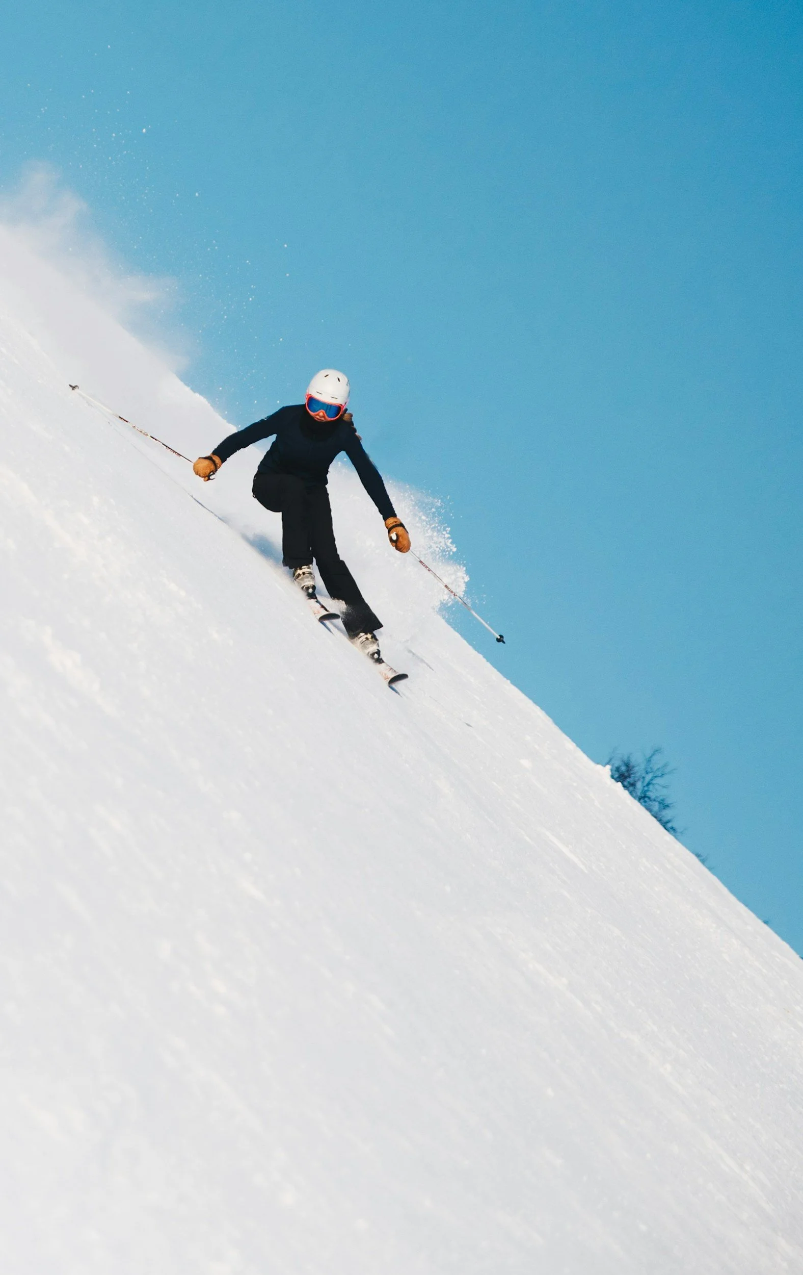 A downhill skier exhibiting active living