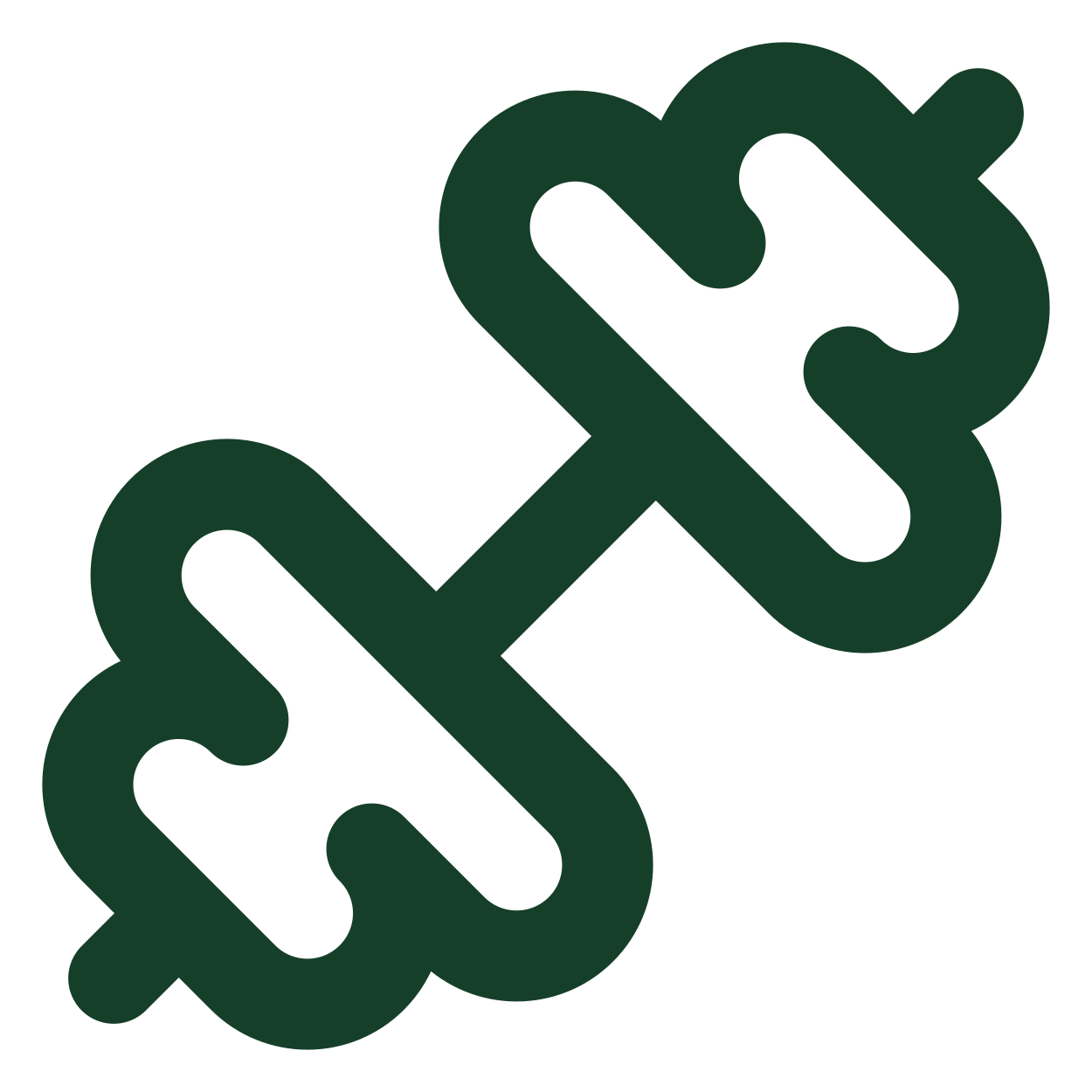 Illustration of a dark green intertwined chain link symbol on a black background.