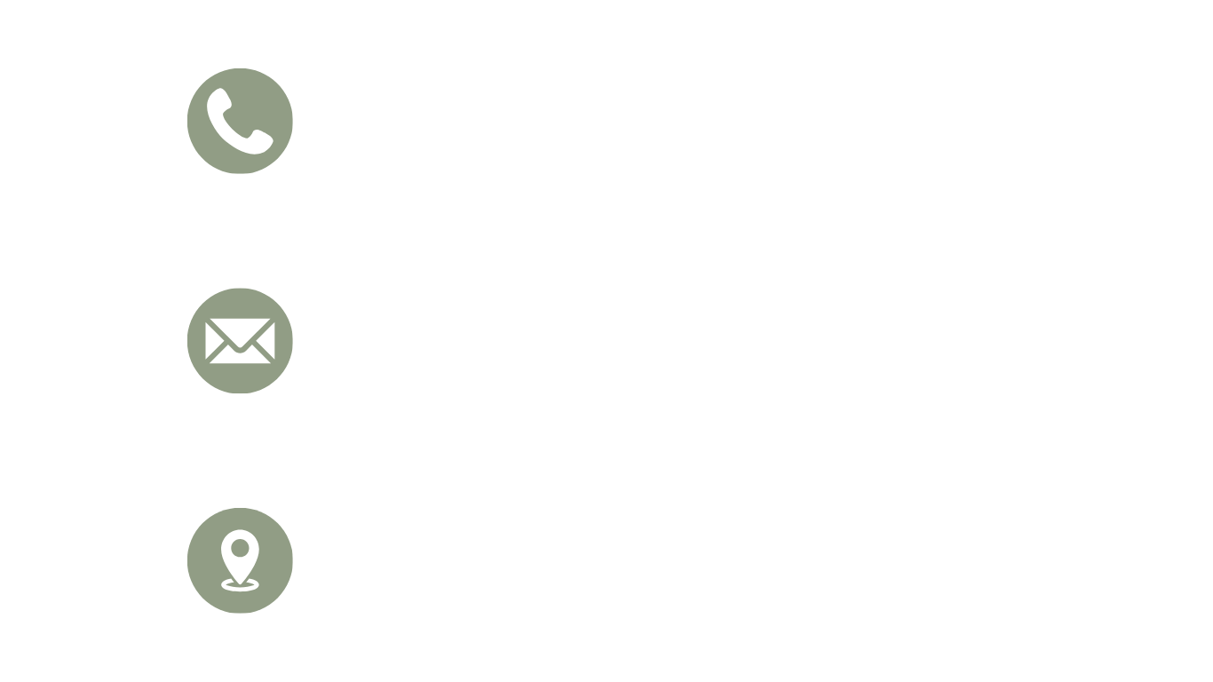 Contacts, email, and location icons with corresponding contact details listed.