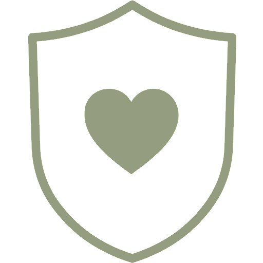 Shield with a heart in the center, representing protection and care.