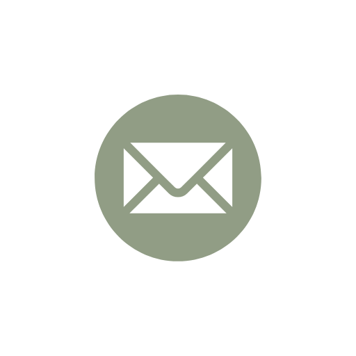 A cream-colored icon of an envelope inside a sage green circle, representing email or messaging.