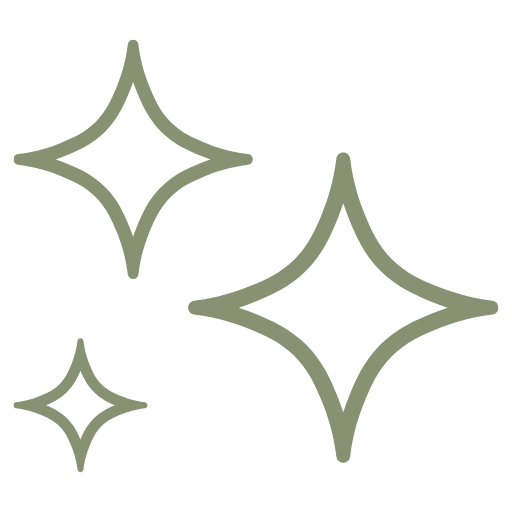 Three stylized star-shaped sparkles in light green on a transparent background.
