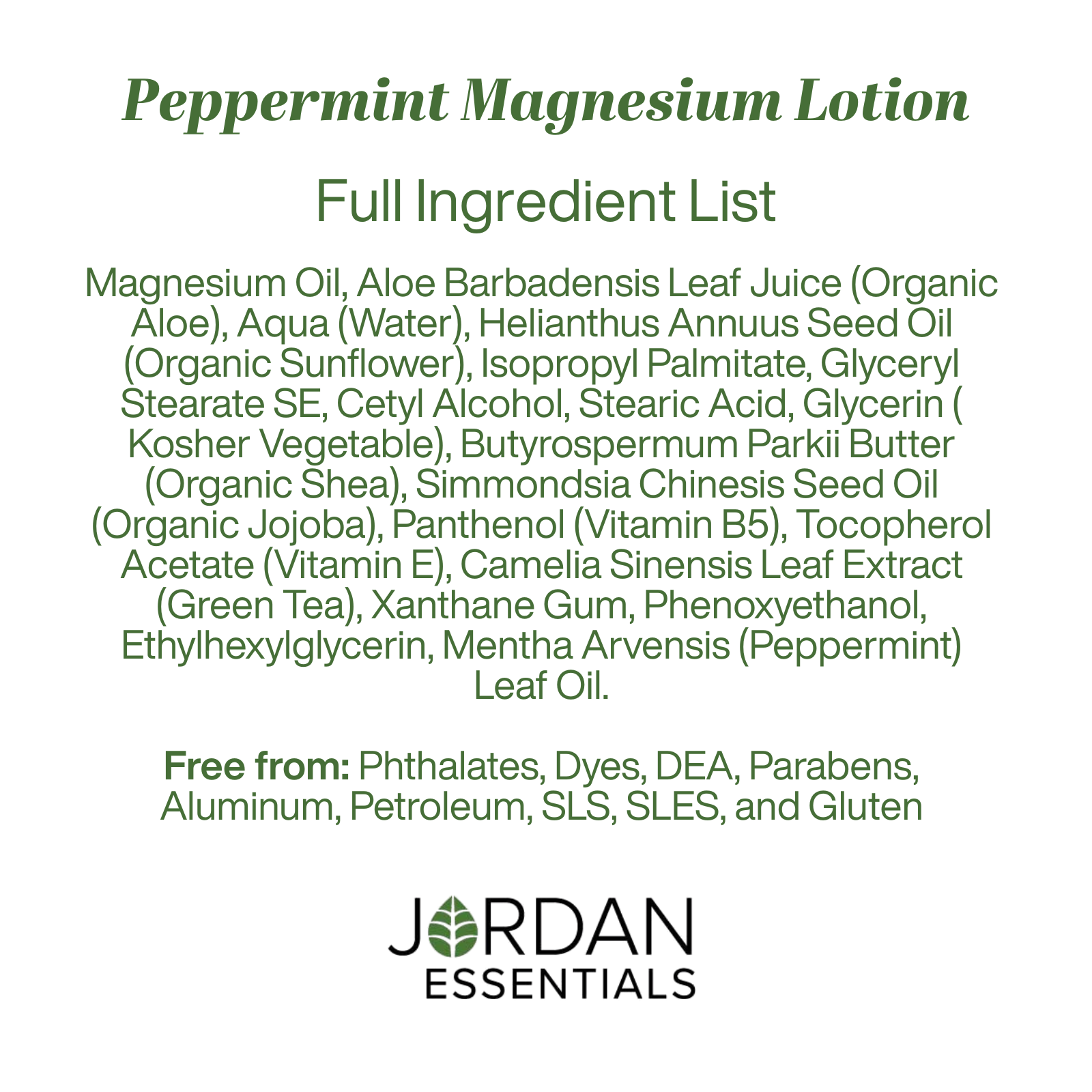 peppermint magnesium lotion ingredients