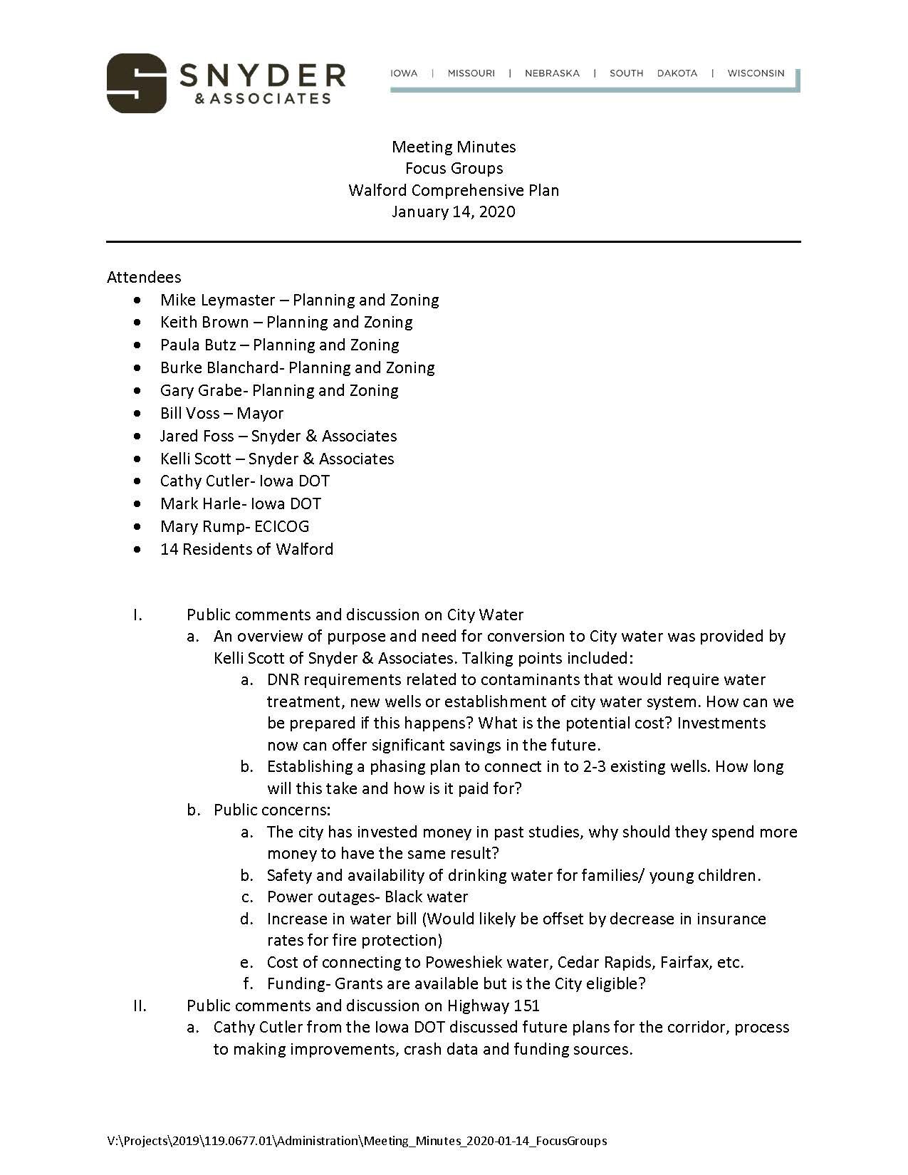 City's Plan - Focus Group Meeting Minutes