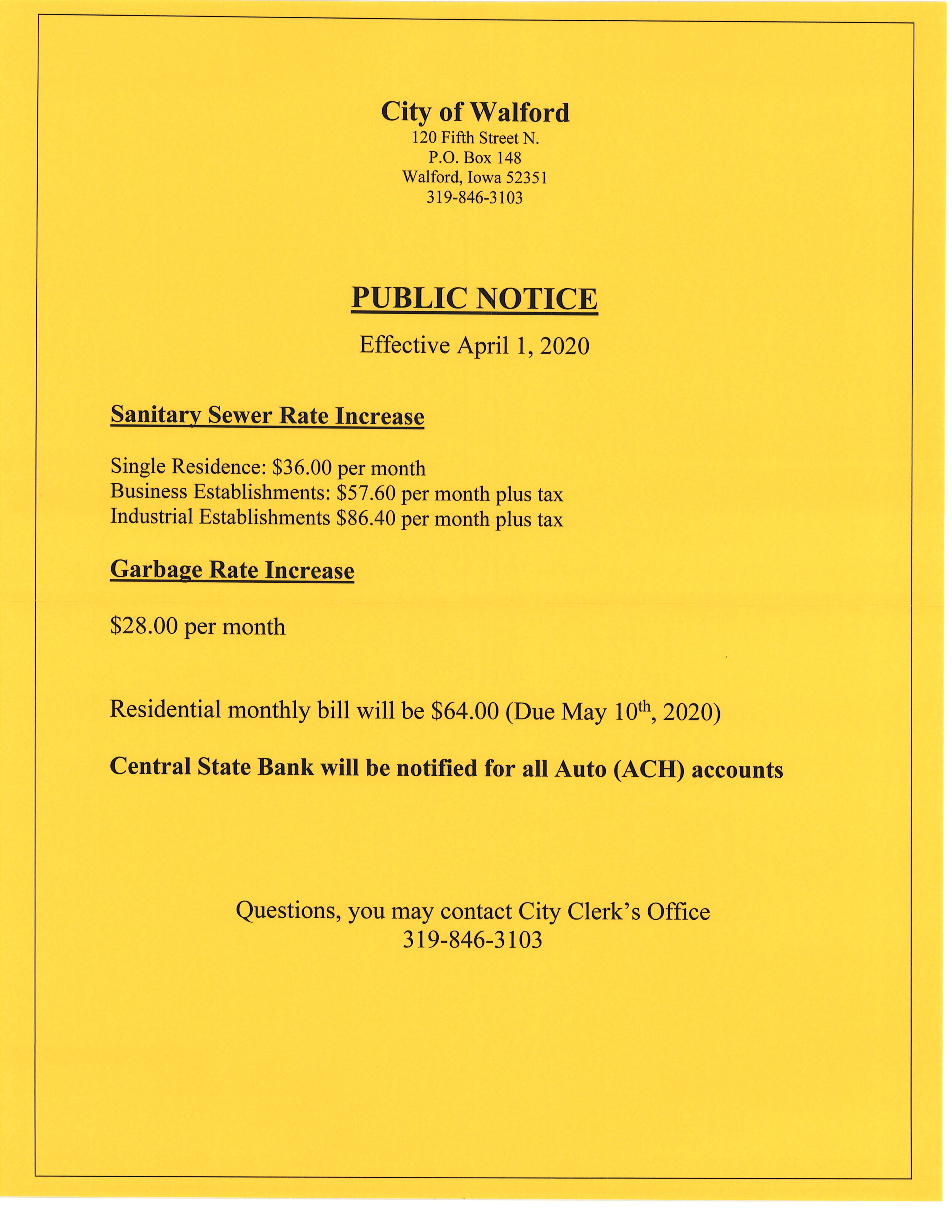 Public Notice - Rate Increases