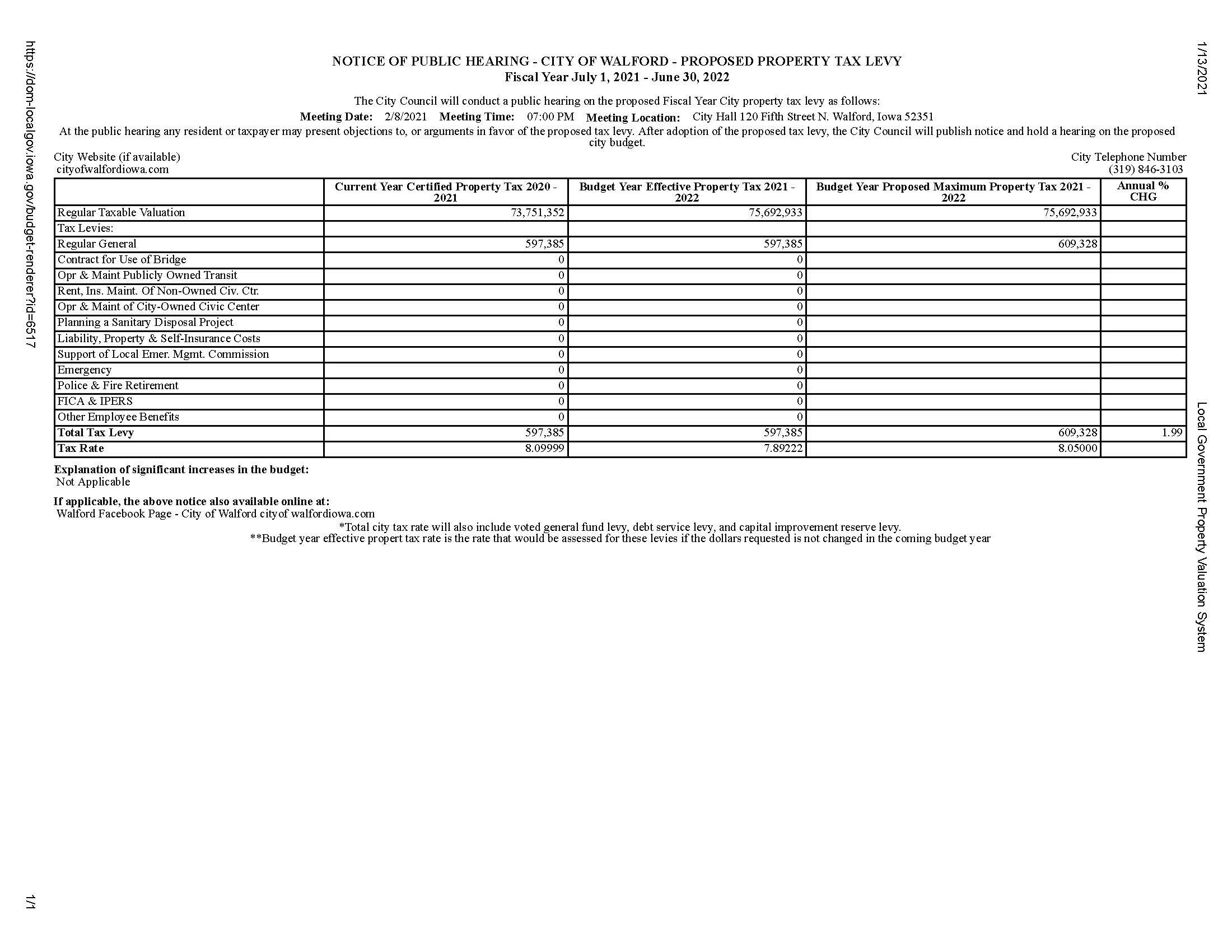 2021 Levy Rate Hearing Notice