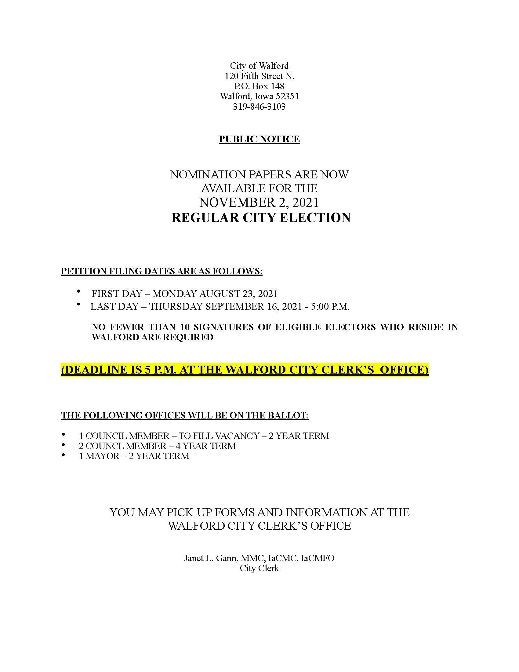 Election Notice for Nomination Papers