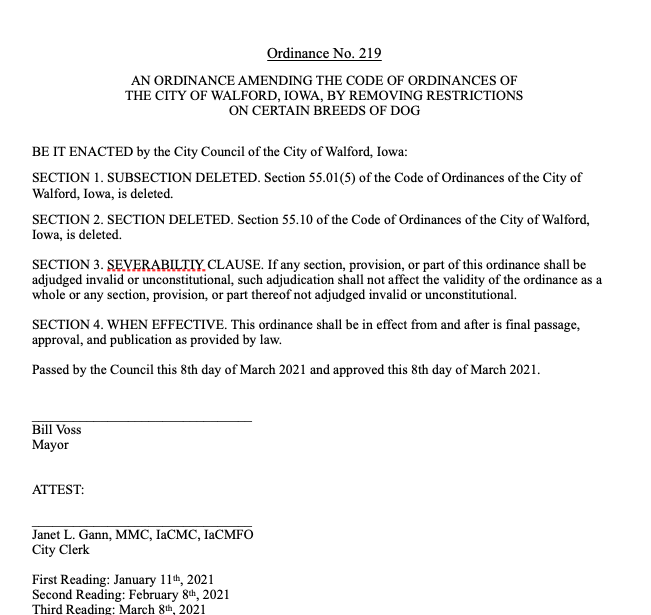 Ordinance No. 219 Amendment 