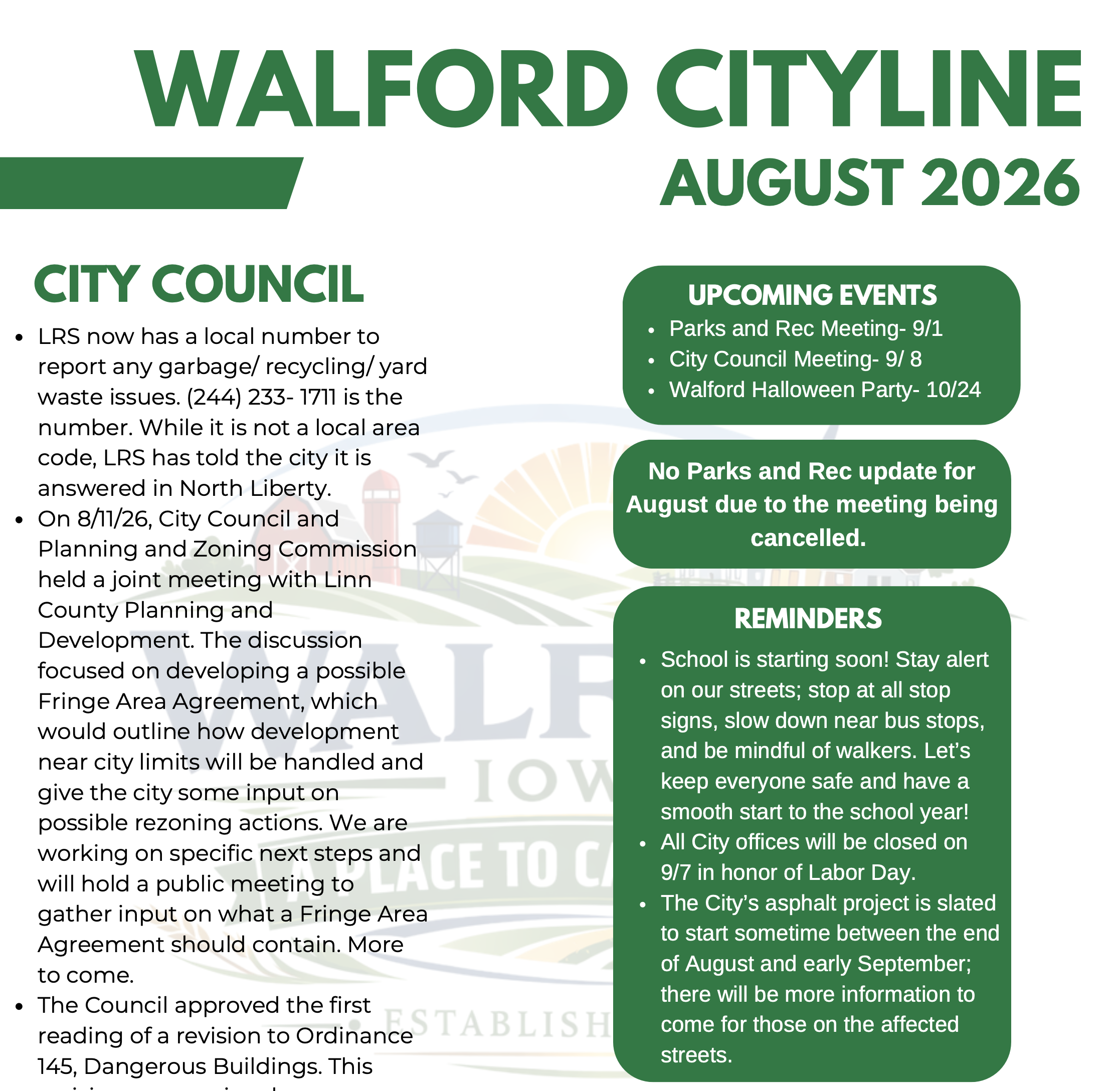 Walford Cityline August 2026