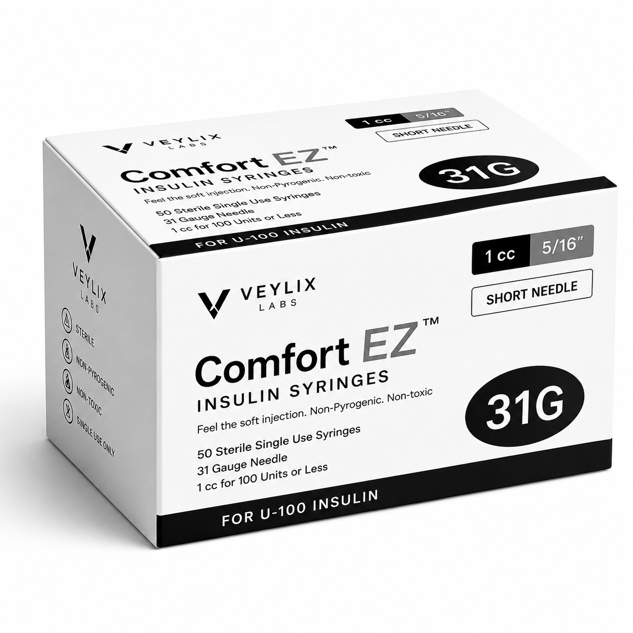50 PACK CLEVER CHOICE COMFORT EZ INSULIN SYRINGES - 31G 1 CC 5/16"
