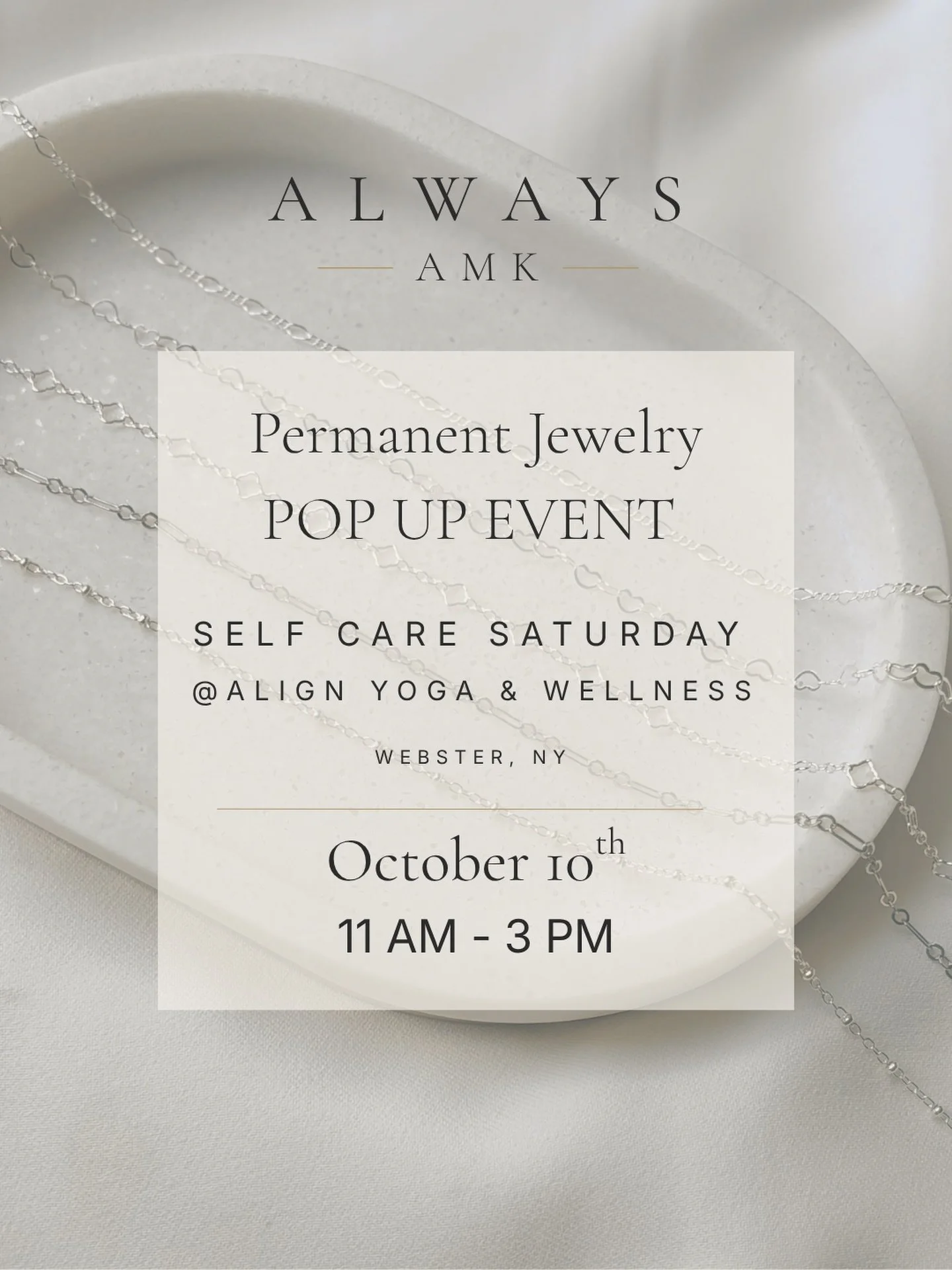 Pop-Up Event! ✨ This Saturday Oct. 10th
I&rsquo;m joining Self Care Saturday at Align Yoga &amp; Wellness

Come for an afternoon of nourishment, relaxation, and community connection.  Shop local - women owned small businesses, slow down, and treat yo