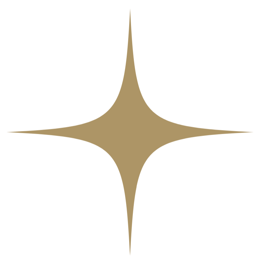 A gold-colored star-shaped logo with four points on a black background.