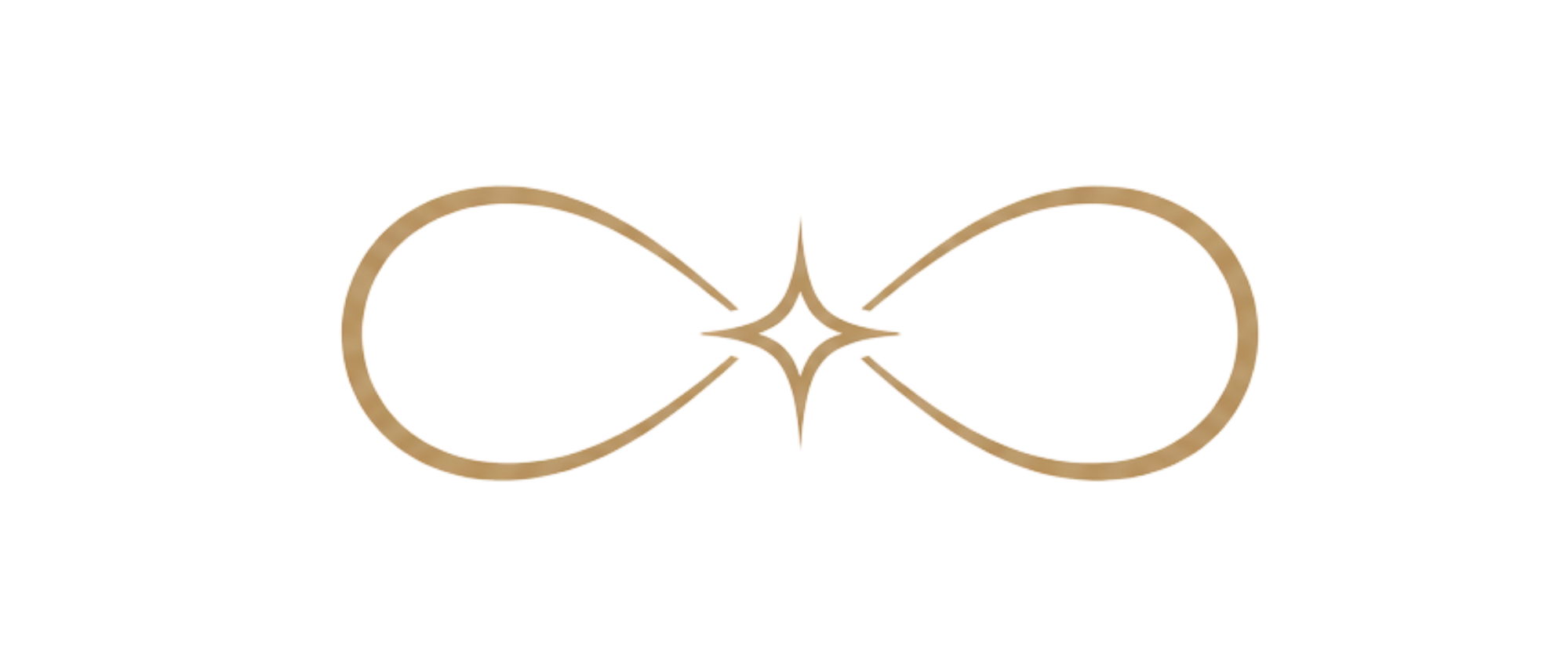 Diagram of an infinity symbol with a pink to red gradient, outlined in gold, on a black background.
