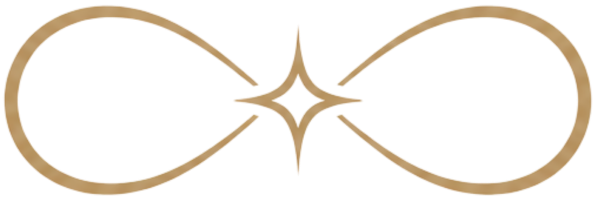 Close-up of a gold infinity symbol with a small star in the center, set against a yellow background.