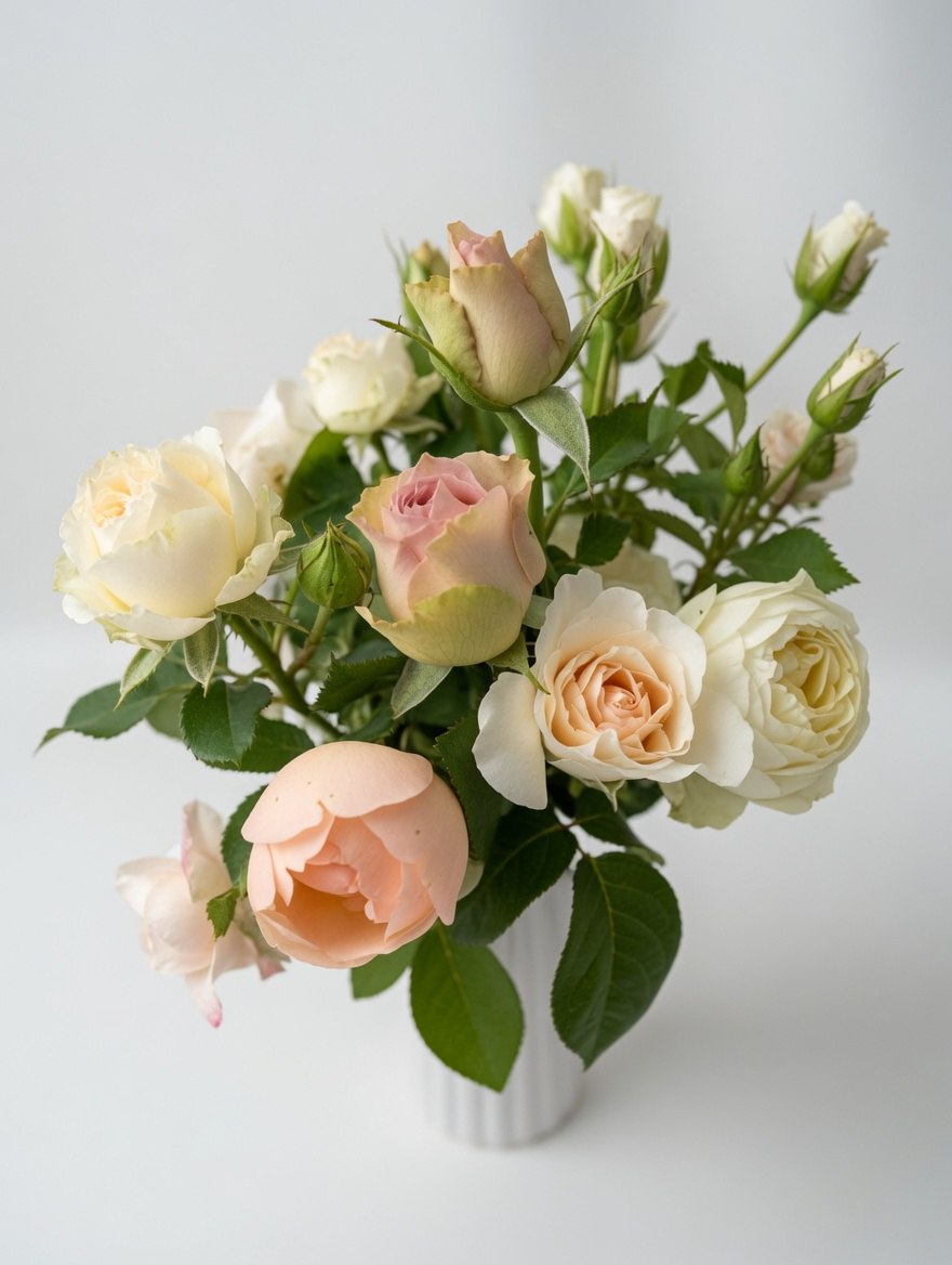 White and Peach Garden Rose Bouquet | Soft Romantic Arrangement